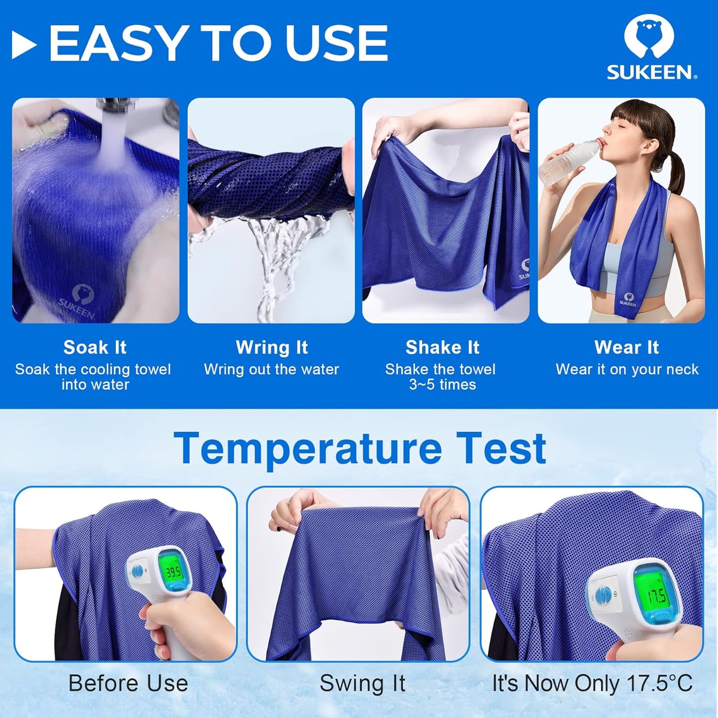 Sukeen 4 Pack Cooling Towels (40"x12"), Cooling Neck Wraps, Ice Towel, Soft Breathable Chilly Towel,Microfiber Towel for Yoga,Sport,Running,Gym,Workout,Camping,Fitness,Workout & More Activities