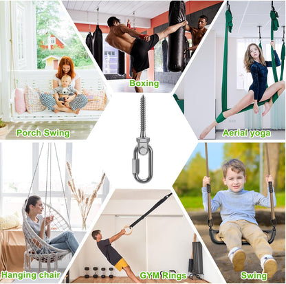 SELEWARE Heavy Duty 180° Swing Hangers, Stainless Steel Eye Screw Bracket, 1800 LB Capacity Playground Yoga Hammock Rope Tire Web Chair Sandbag Punching Bag Porch Swing Sets (6 Pack)