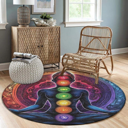 Home Decor Non Slip Kitchen Office Circle Rug, Machine Washable Modern Round Area Rug, Room Sofa Yoga Soft Round Carpet Purple Galaxy Trippy Space Astronaut Art, 36inch