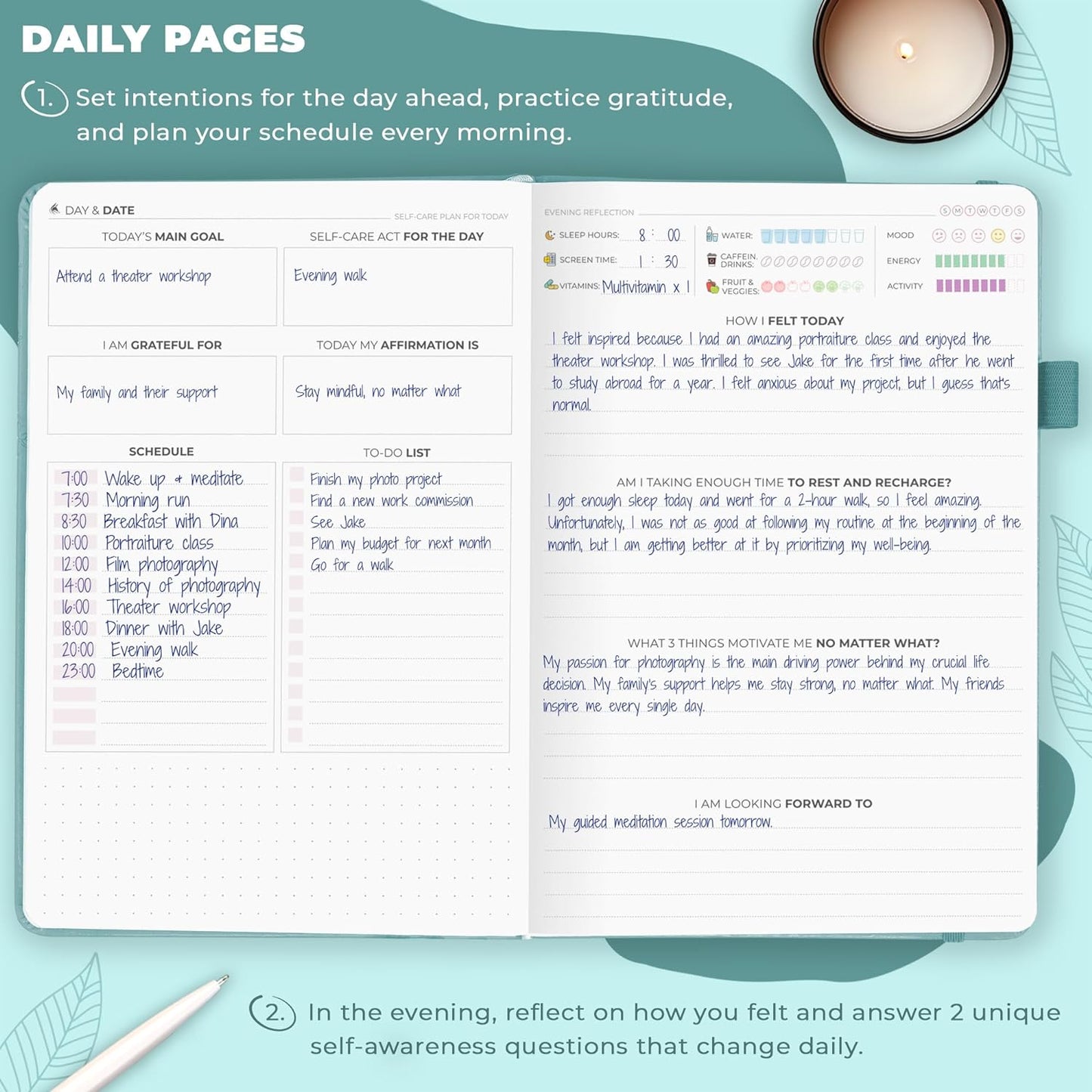 Clever Fox Self-Care Journal – Daily Reflection Notebook – Mental Health & Personal Development Planner, Meditation & Mood Log, A5 (Turquoise)