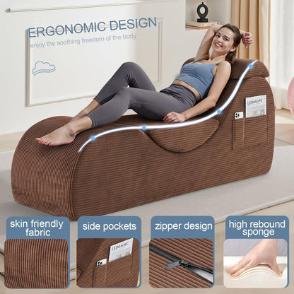Yoga Chair Lounge for Adult, Ergonomic Chaise Lounge Chair with Side Pocket, Headrest, Waist Pad, Perfect for Stretching, Massage, and Relaxation, Used in Living Room, Bedroom（Black）