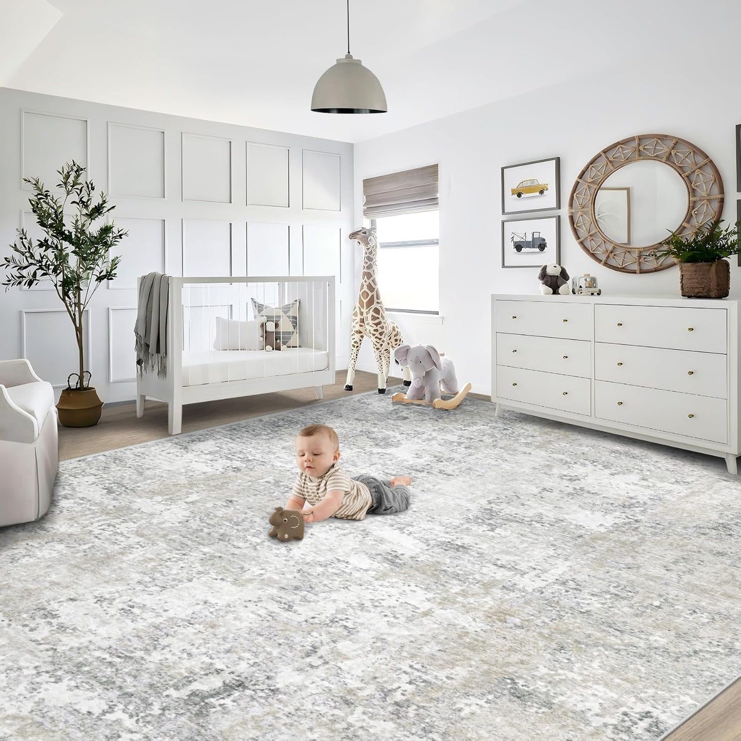 XLUEZ 8x10 Area Rugs for Living Room, Washable Modern Abstract Large Area Rug Neutral Soft Non Slip Kids Rug Stain Resistant Indoor Carpet for Bedroom Nursery Dining Children's Room(Blue, 8'x10')