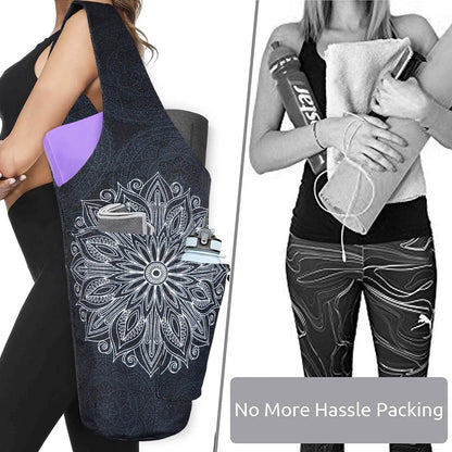 Yoga Mat Bag - Large Opening Long Tote Yoga Mat Carrier Holder Bag with Waterproof Wet Zipper Pocket and Drawstring Water Bottle Pocket - Yoga Bag Fit Most Size Mats