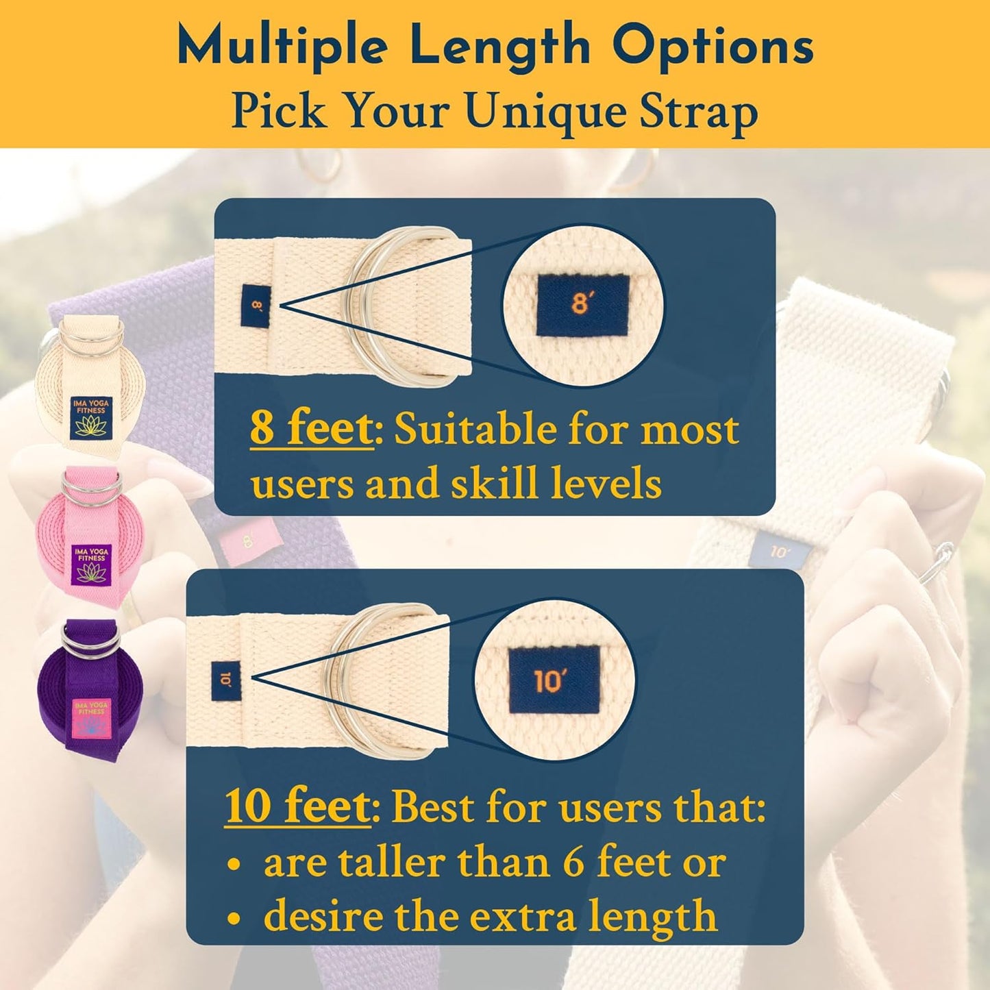 Adaptive Yoga Strap, Stretching Strap, 2 Inches Wide, 100% Naturally Soft Cotton, Steel D-Rings, Includes Natural Cotton Drawstring Storage Pouch and Instructional E-Book