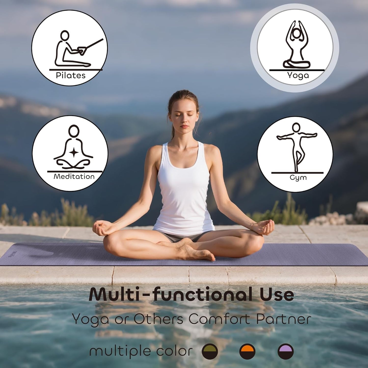 Non-slip TPE Yoga Mat for Women & Men,72"x24" Double-Sided Workout Mat for Home Gym Pilates Fitness,1/4 Inch Packable Lightweight Exercise Mat with Strap for Travel,Non Toxic Exercise Floor Mat