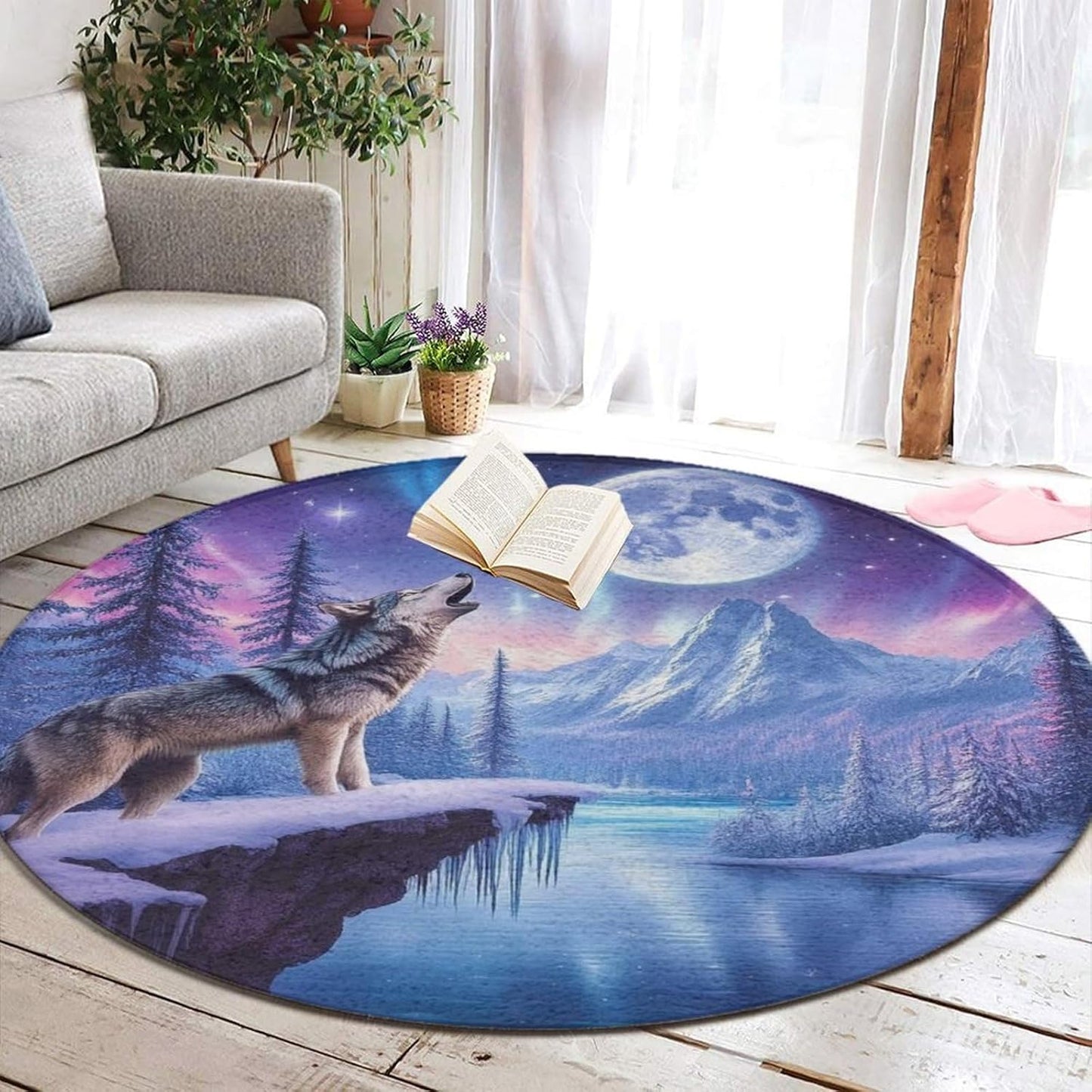 Machine Washable Modern Round Area Rug, Room Sofa Yoga Soft Round Carpet, Home Decor Non Slip Kitchen Office Circle Rug Union Jack Flag UK Mandala Art, 60inch