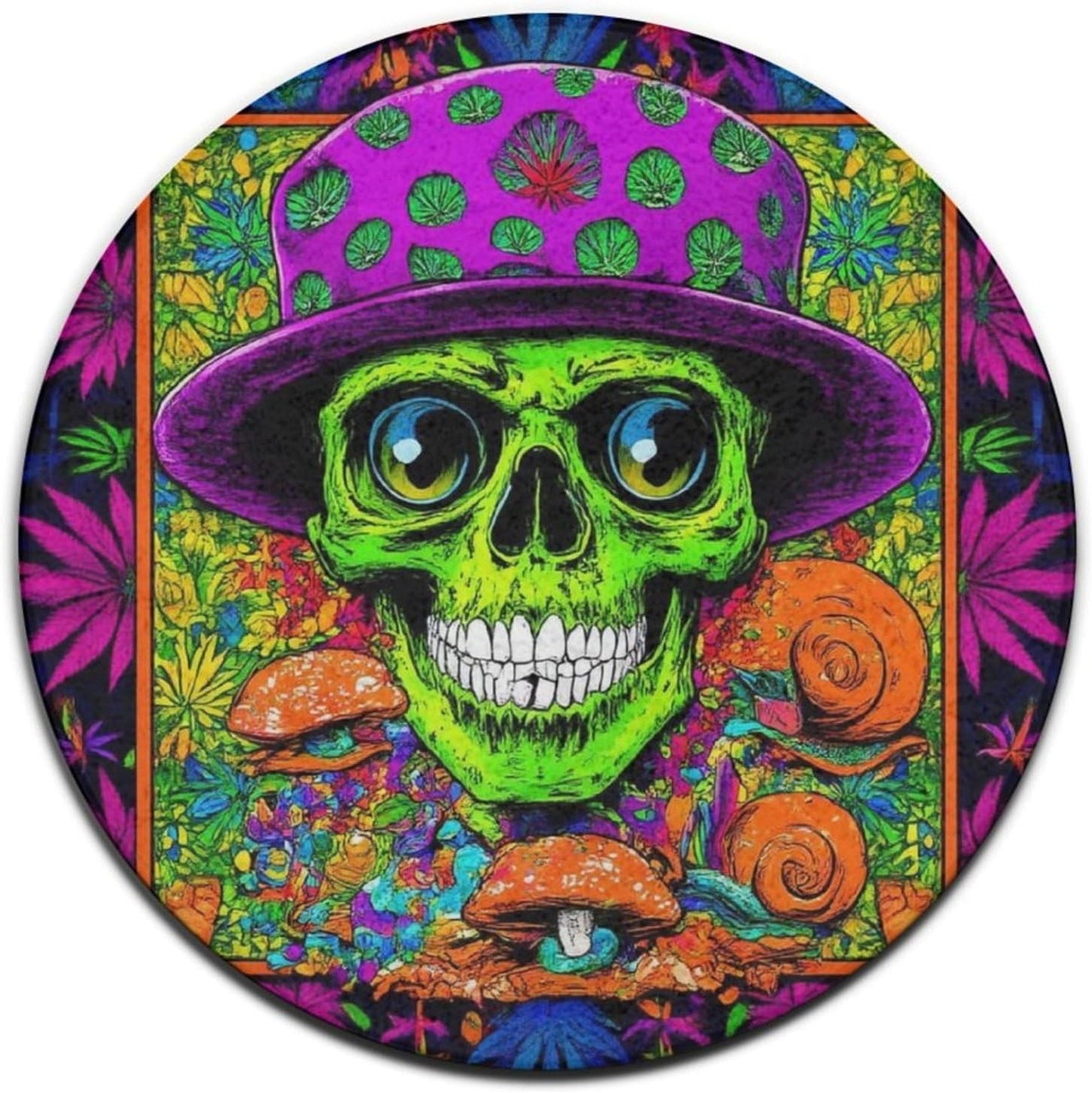 Machine Washable Modern Round Area Rug, Room Sofa Yoga Soft Round Carpet, Home Decor Non Slip Kitchen Office Circle Rug Trippy Rainbow Mushroom Tie Dye Art, 60inch