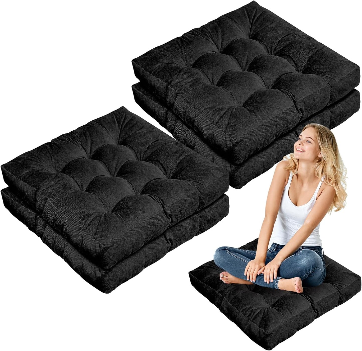 Jerify Floor Pillow Cushions Large Round Square Large Meditation Floor Pillow for Classroom Adult Meditation Picnic Party Seating Learning Daycare School(Square,Mixed Colors,4 Pcs)