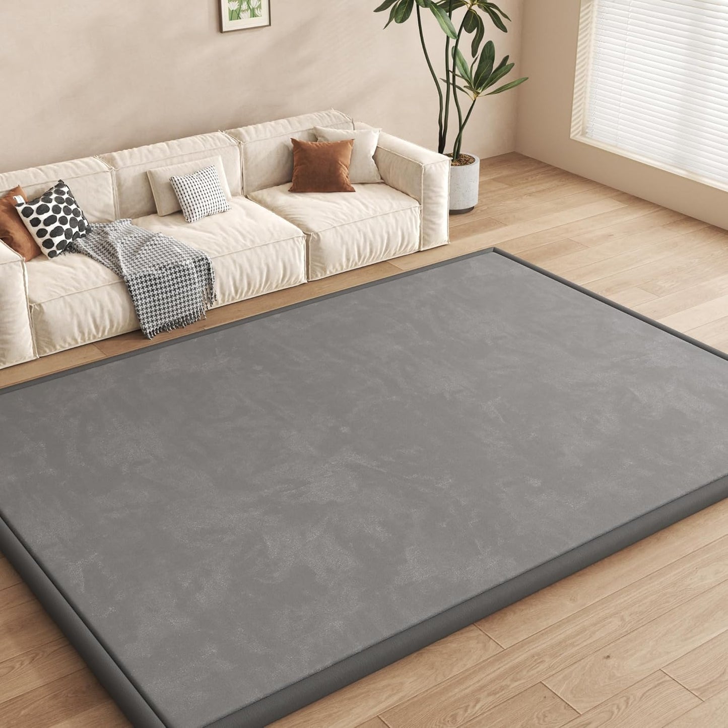 Baby Play Mat for Floor, 1.3'' Thick Memory Foam Tummy Time Mat - Super Soft Coral Velvet Nursery Rug with Non-Slip Backing, Crawling Rug for Toddlers/Infants, Yoga & Tatami Use, Oatmeal, 79''x 118''