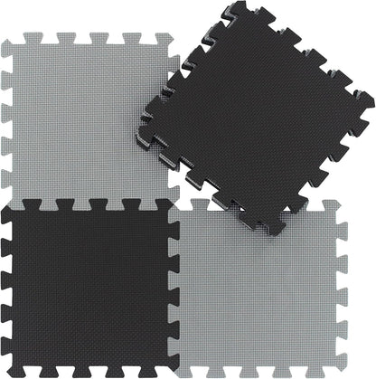 qqpp EVA Rubber 18 Tiles Interlocking Puzzle Foam Floor Mats - Baby Play Mat for Playing | Exercise Mat for Home Workout. White, Pink, Gray. QC-ACLb18N