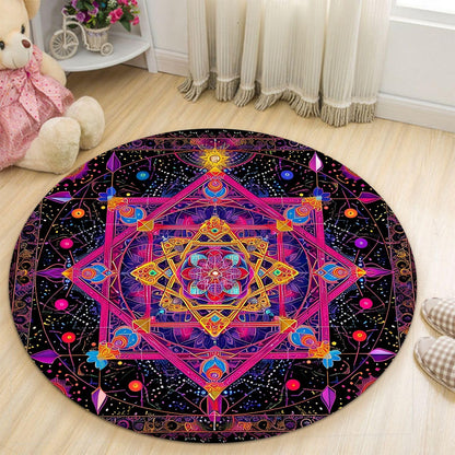 Chakra Round Area Rug, Non-Slip Meditation & Yoga Carpet for Living Room, Meditation Round Area Rugs, Modern Circular Bedroom Rug 57
