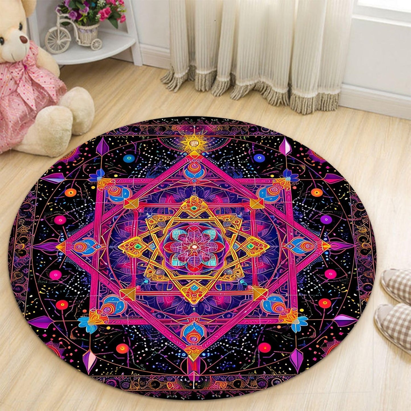 Chakra Round Area Rug, Non-Slip Meditation & Yoga Carpet for Living Room, Meditation Round Area Rugs, Modern Circular Bedroom Rug 57