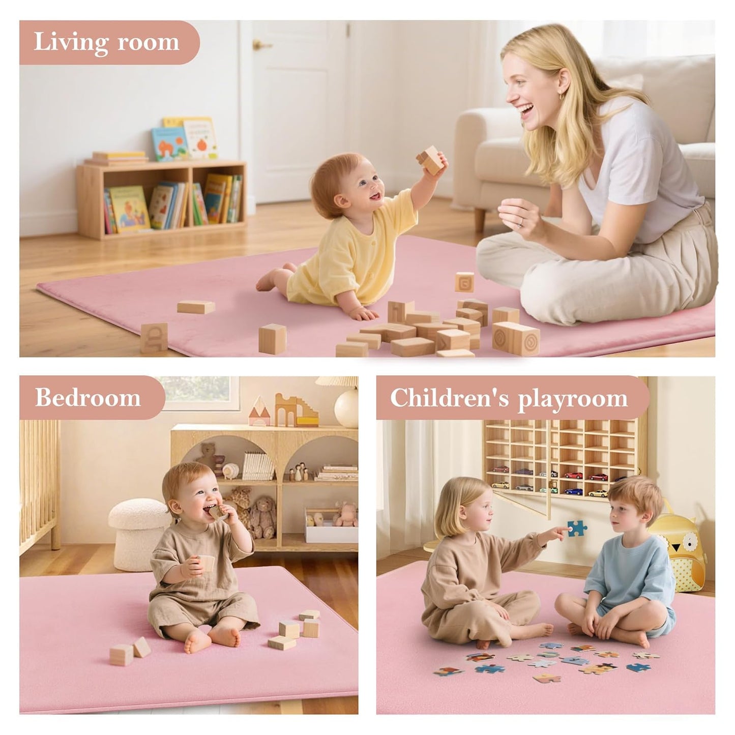 PapaMama Baby Play Mat,1.3" Thick Memory Foam 50x50 Soft Velvet Playpen Mat for Kids,Infants,Toddlers,Tummy Time Crawling Mats with Non-Slip Bottom,Yoga,Tatami,Nursery Rug(Sky Blue)