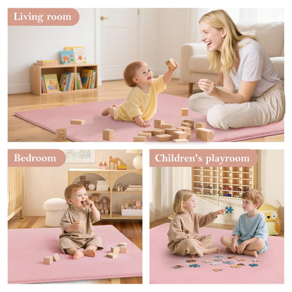 PapaMama Baby Play Mat,1.3" Thick Memory Foam 50x50 Soft Velvet Playpen Mat for Kids,Infants,Toddlers,Tummy Time Crawling Mats with Non-Slip Bottom,Yoga,Tatami,Nursery Rug(Sky Blue)