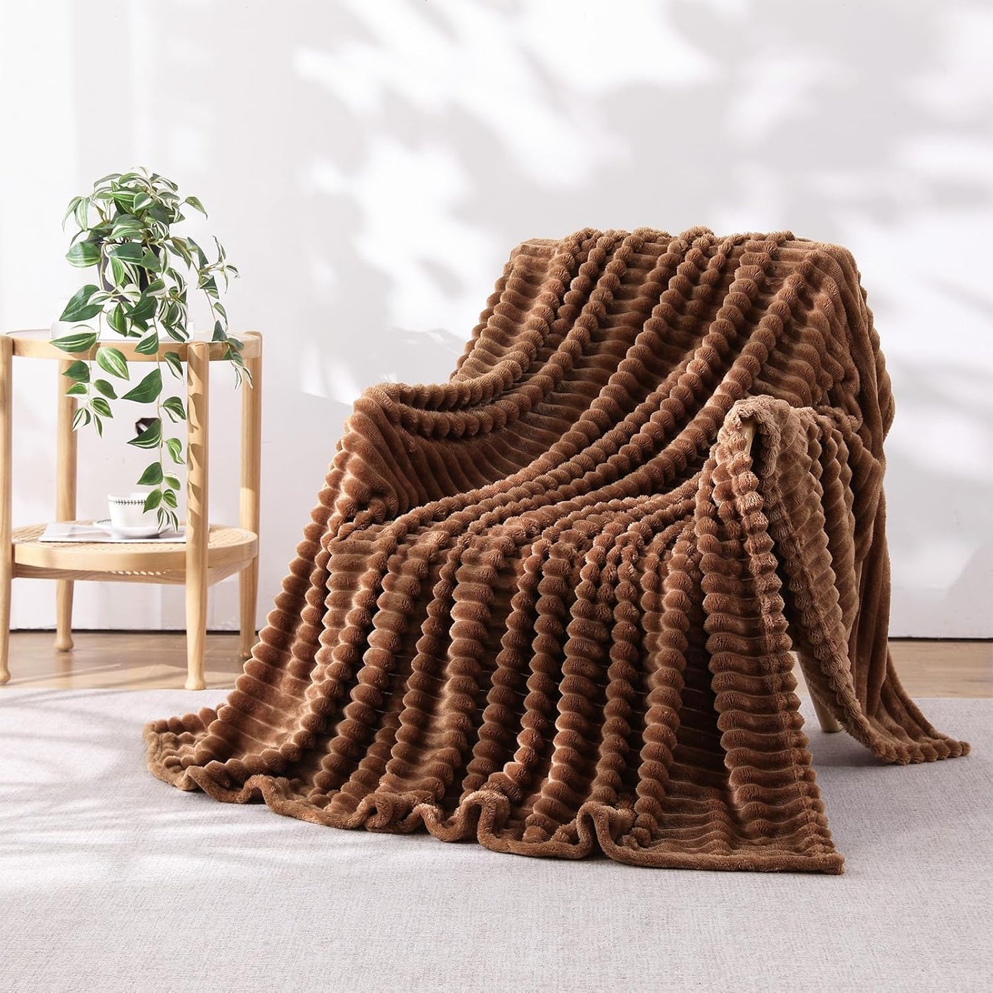 Khaki Throw Blanket for Couch Sofa 50x60 inches Striped Fleece Blankets Room Home Decor Lightweight Plush Soft Cozy Gifts for Women Mom Girls