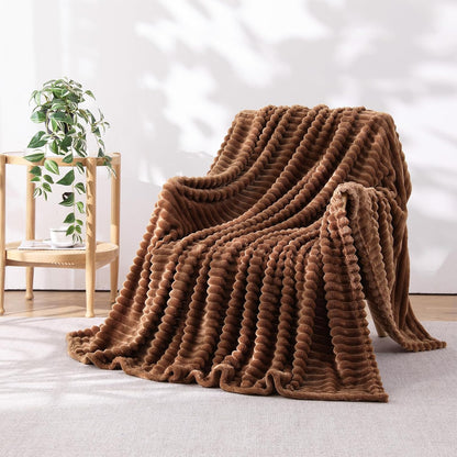 Khaki Throw Blanket for Couch Sofa 50x60 inches Striped Fleece Blankets Room Home Decor Lightweight Plush Soft Cozy Gifts for Women Mom Girls