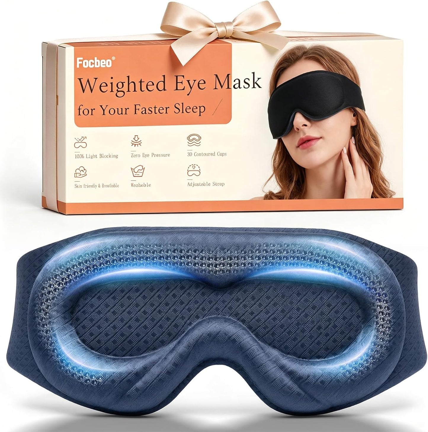 Weighted Eye Mask for Sleeping - 100% Blackout Sleep Mask for Women & Men, 3D Contoured Eye Mask for Lash Extensions, Zero Eye Pressure, Memory Foam, Adjustable Strap for Airplane Travel & Meditation