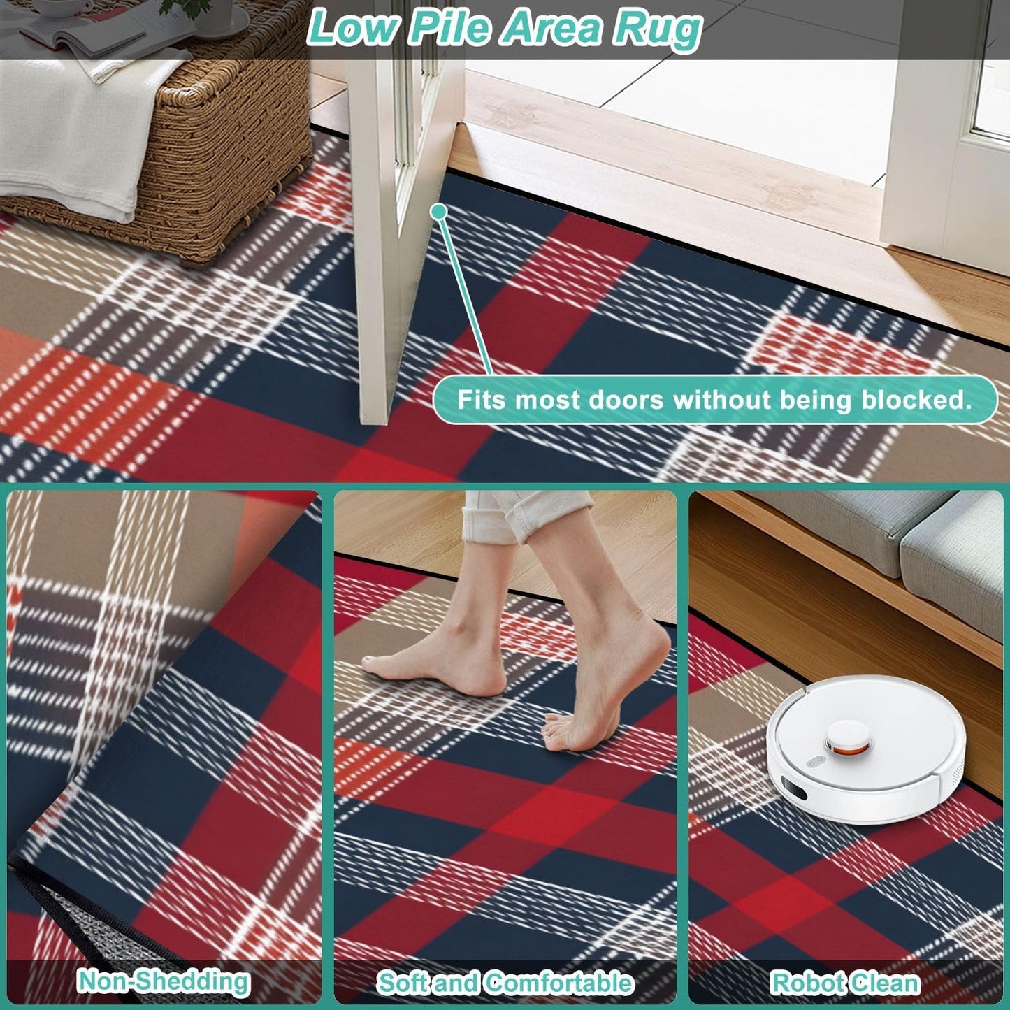 Runner Rug Washable 2x6 White Navy Blue Green Tartan Plaid Scottish Texture from Tartan Plaid Non-Slip Hallway Area Rug Indoor Outdoor Home Decor for Entryway Bathroom Kitchen Carpet Yoga Floor Mat