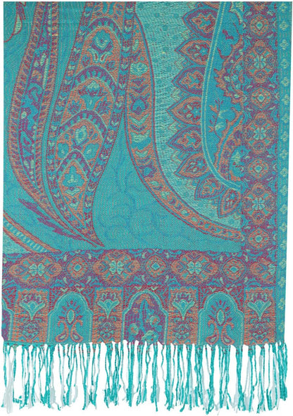 Ciormis Two Tone Silky Paisley Pashmina Shawl Scarf,Soft Women's Rave Jacquard Pashminas Wrap Scarves