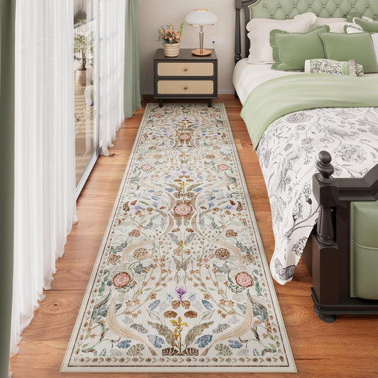 AMTOVO 6x9 Washable Area Rugs for Living Room, Non-Slip Large Soft Boho Floral Vintage Accent Print Carpet for Bedroom Dorm Nursery Room Dining Room Farmhouse Home Office, Golden Yellow