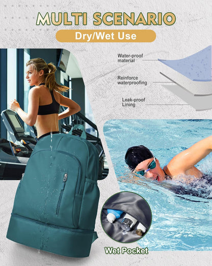 Gym Backpack for Women Men,Cheer bag,Lightweight Gym Bag with Shoe Compartment, Waterproof Sports Backpack with Wet Pocket, Black