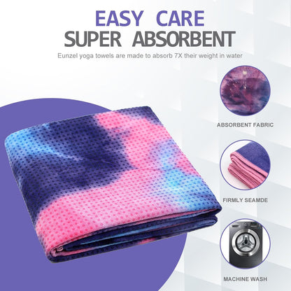 Eunzel Hot Yoga Towel - Microfiber Non Slip Yoga Mat Towel with Grip Dot Sweat Absorbent Towel for Hot Yoga, Pilates and Fitness 72" x 24", Dark Cyan/Orange