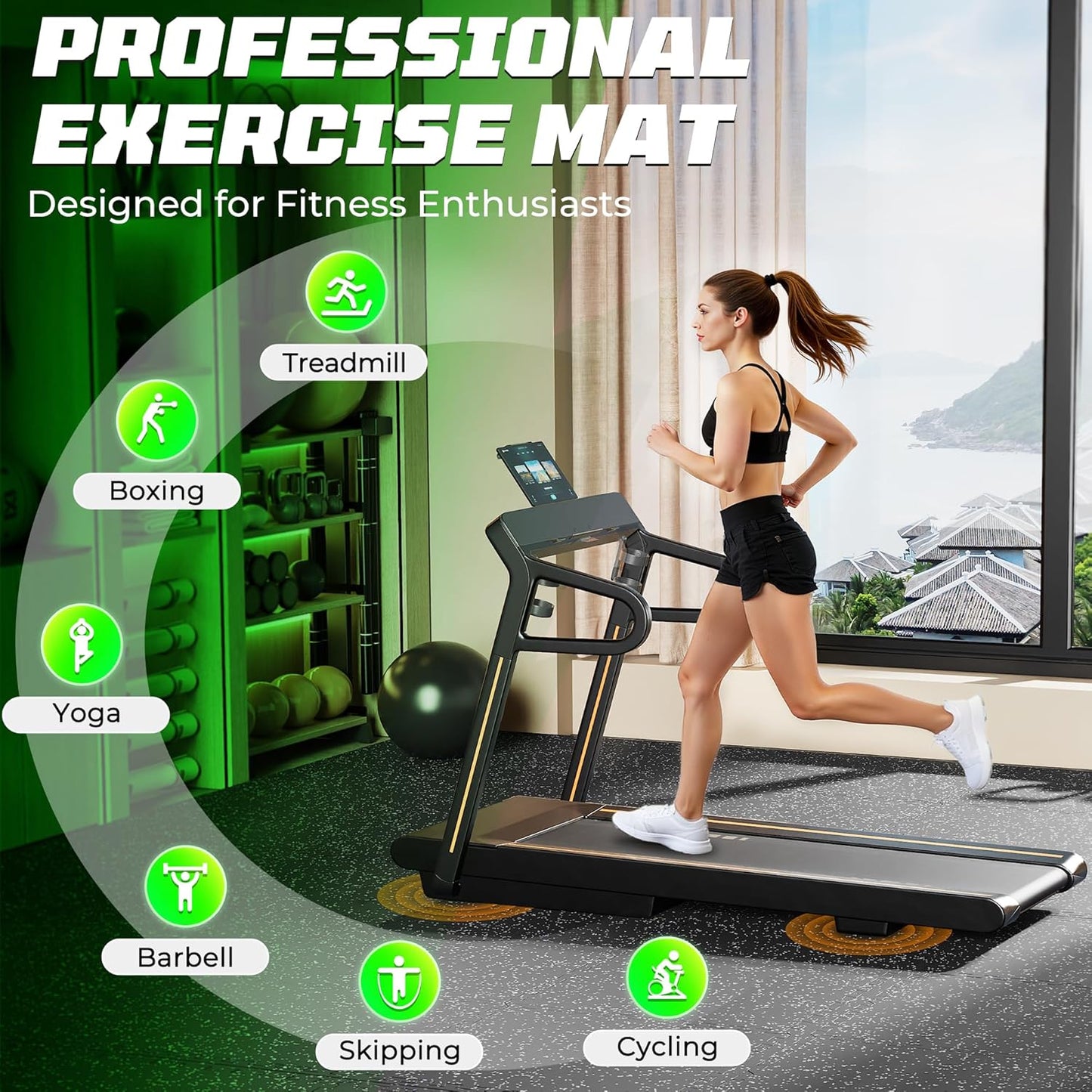 PRAISUN 0.56" Rubber Top Gym Flooring, Heavy Duty Interlocking Gym Mats for Home Gym, Non-Slip Workout Mat, 24 x 24in Large Gym Floor Mat, Protect Floors from Weights & Equipment, 48 Sq Ft, Black/Grey