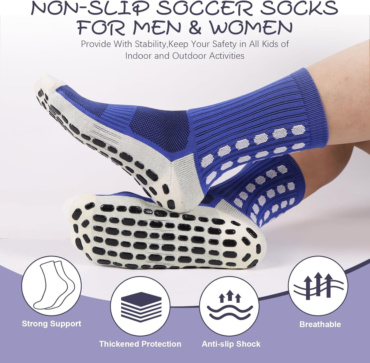 Barrlves 6 Pairs Grip Soccer Socks Colorful Non Slip Sports Football Basketball Hospital Yoga Socks for Men Women