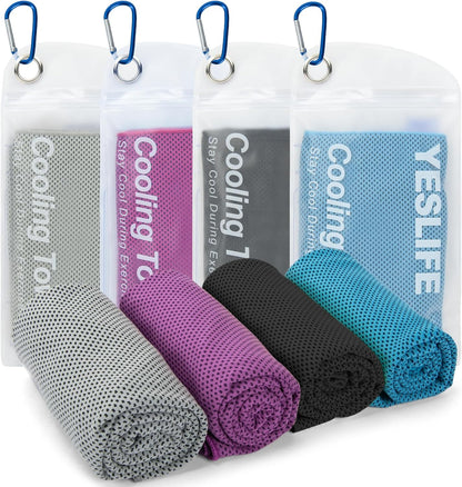 YESLIFE 4 Pack Cooling Towels 40"x12", Gym Towels for Men and Women, Soft Breathable Workout Towels for Yoga, Running, Sport, Workout, Camping, Fitness & More (Blue, Grey, Green, Pink)