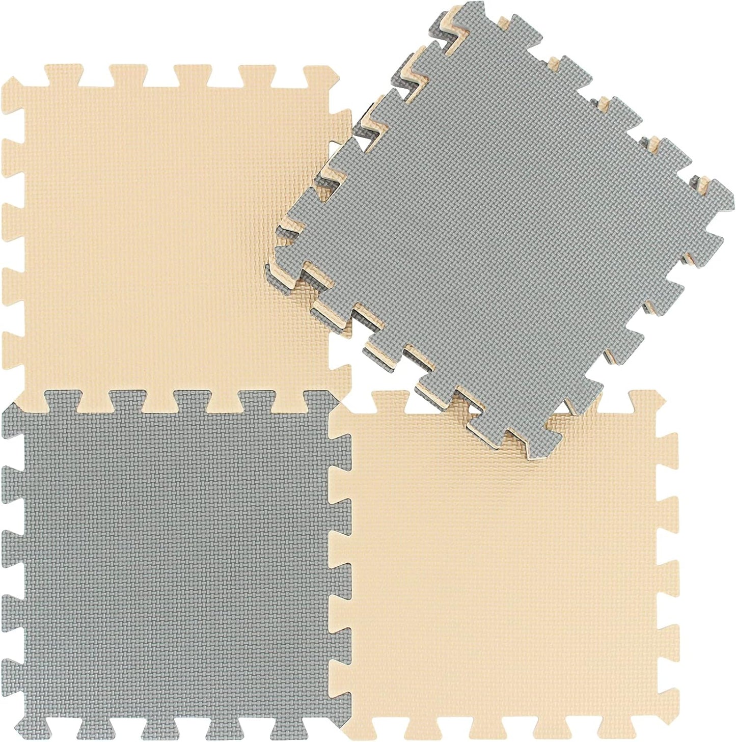 qqpp EVA Rubber 18 Tiles Interlocking Puzzle Foam Floor Mats - Baby Play Mat for Playing | Exercise Mat for Home Workout. White, Pink, Gray. QC-ACLb18N