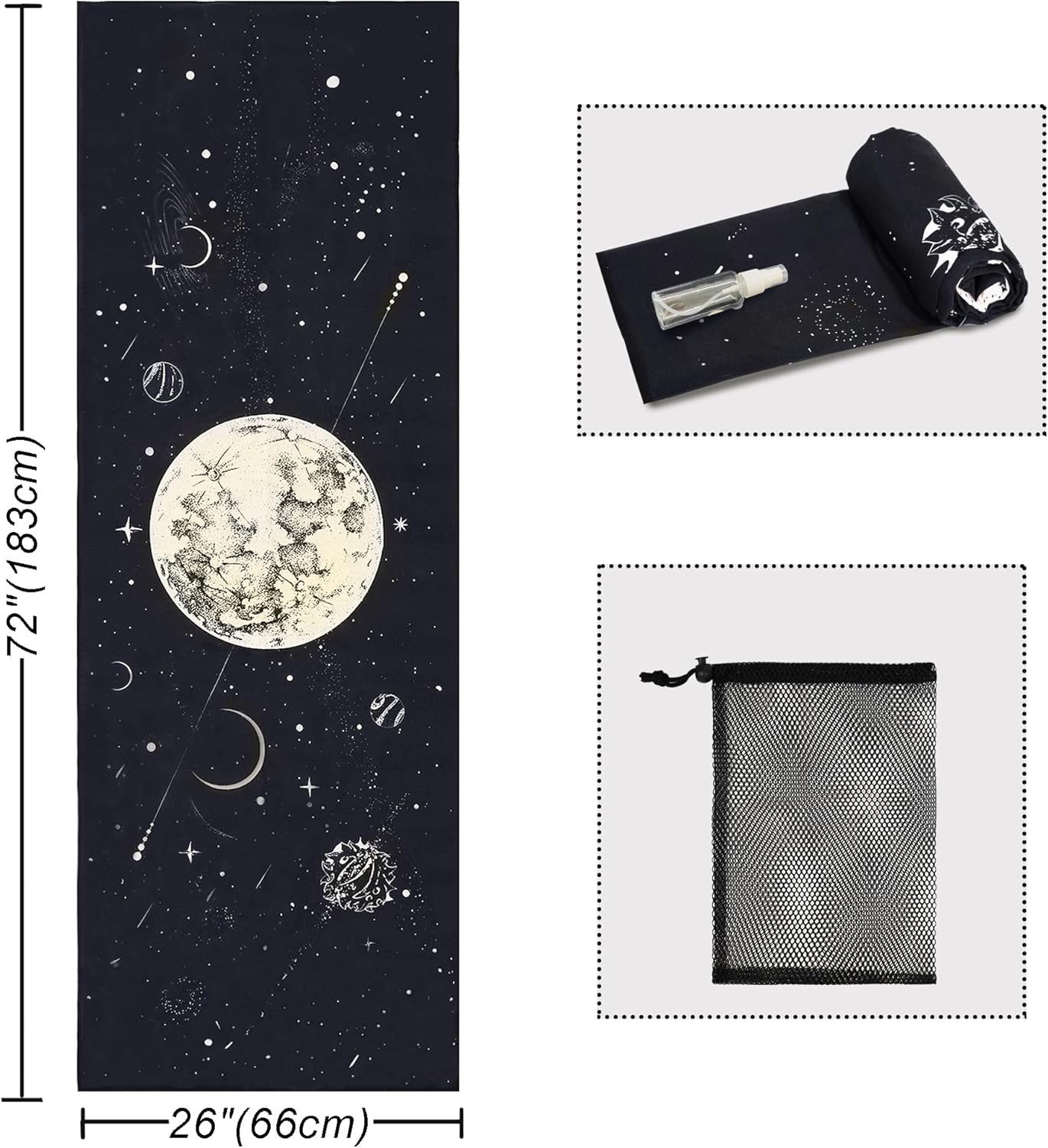 Yoga Mat Towel with Corner Pockets - Microfiber Yoga Towels for Hot Yoga Non Slip Moisture Wicking Sweat Absorbent, Tree of Life Yoga Towel Easy for Travel, Use in Hot Yoga,Bikram,Pilates and Fitness