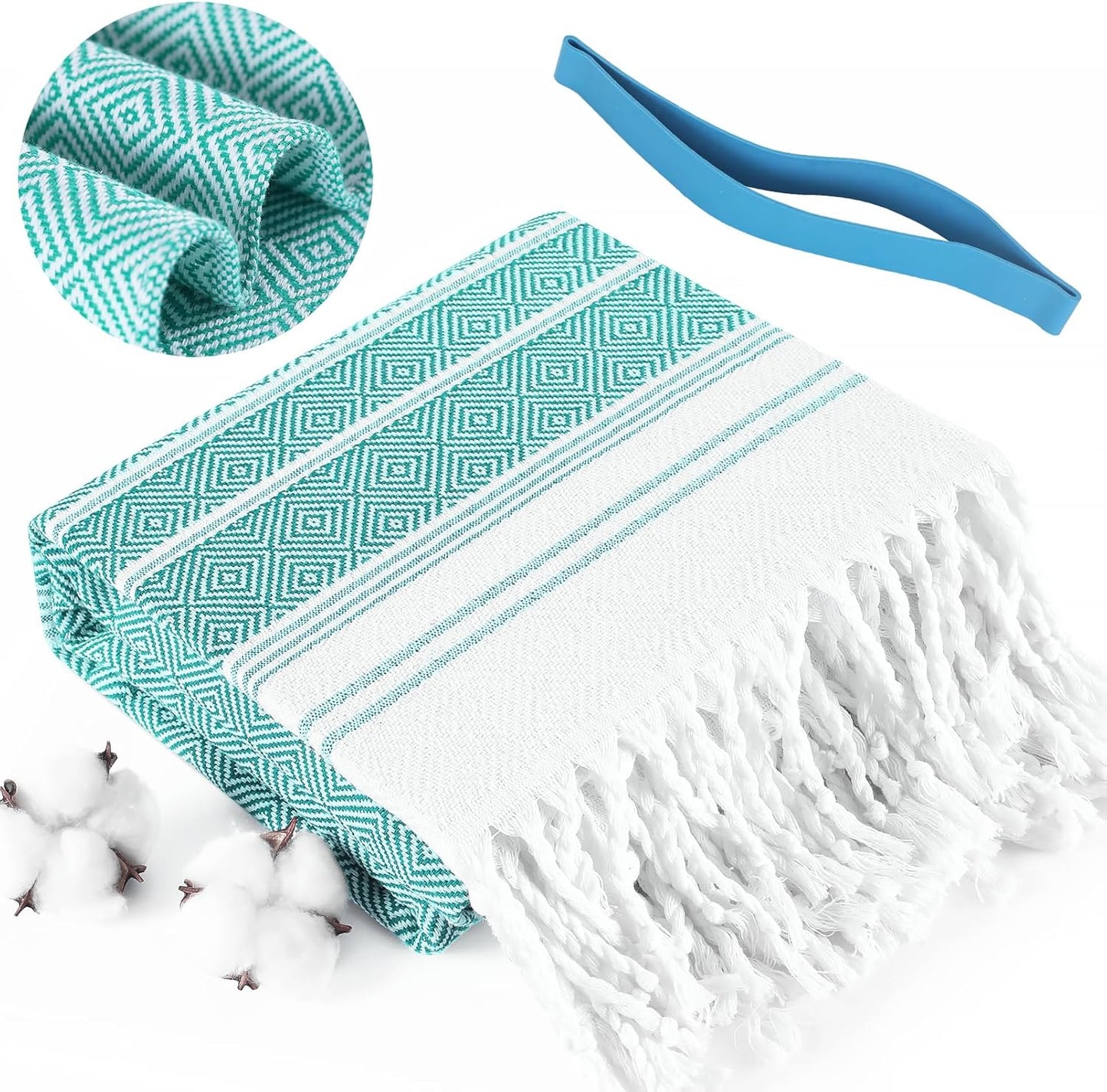 Genovega Oversized Turkish Beach Towels 74"x38" Thin Quick Dry Sand Free Pool Swim Bathing Towel Extra Large Blanket Adult Travel Essentials Cruise Accessories Must Haves Summer Light Blue Stuff