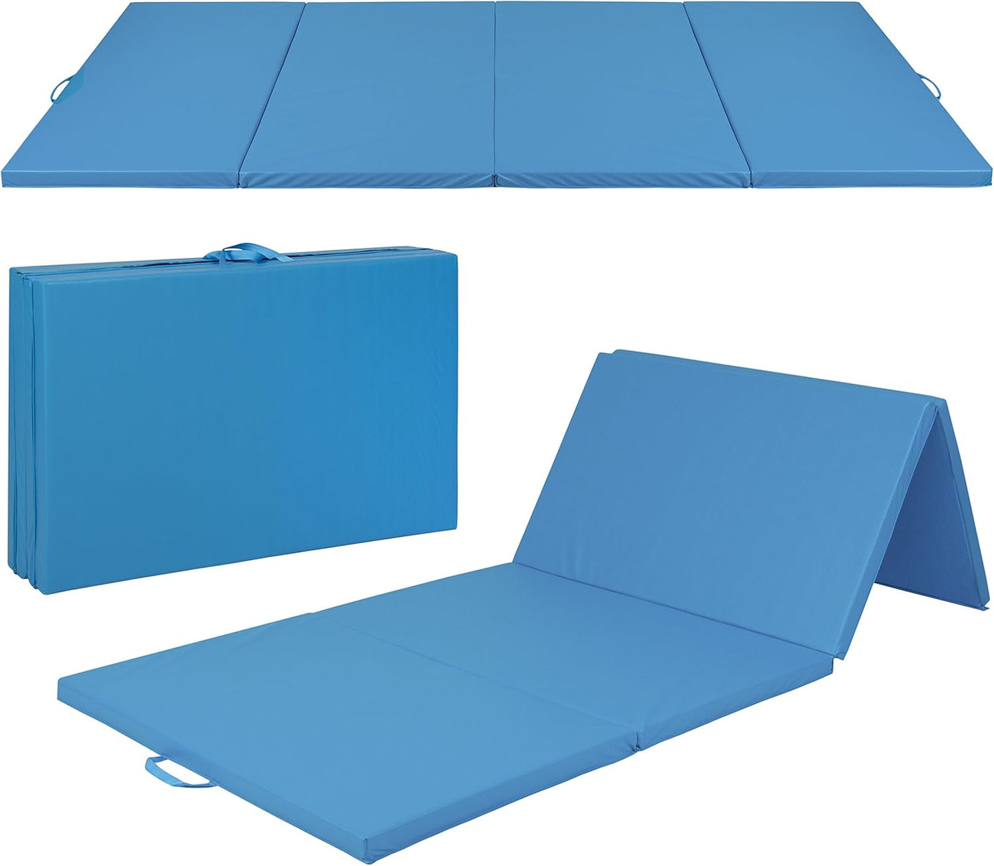 Best Choice Products 8 ft x 4 ft Gymnastics Mat, 4-Fold Foam Exercise Gym Floor Mat for Workout, Yoga, Aerobics, Martial Arts w/Handles, Blue