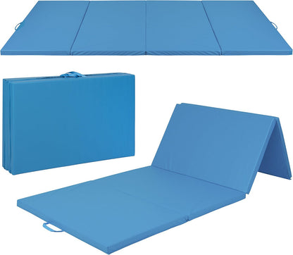 Best Choice Products 8 ft x 4 ft Gymnastics Mat, 4-Fold Foam Exercise Gym Floor Mat for Workout, Yoga, Aerobics, Martial Arts w/Handles, Blue