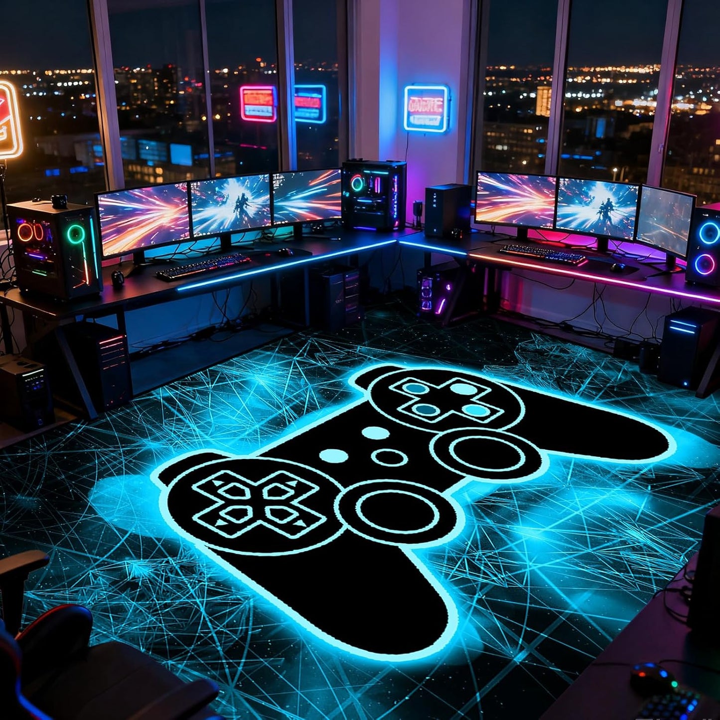 Video Game Rug - Gaming Themed Rug Gamepad Controller Area Rugs for Bedroom Gaming Carpet for Boys Game Carpet for Playrooms Bedroom Doormat Yoga Mats