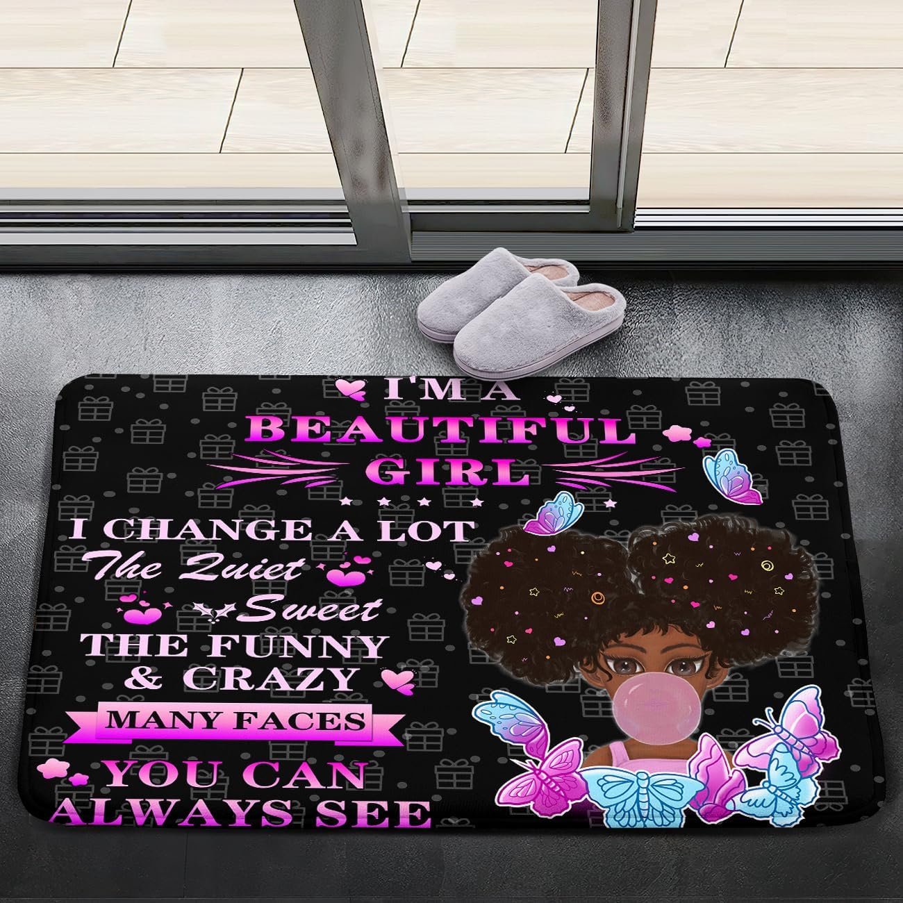 Black Girl Area Rug for Bedroom African Black Girls Floor Rugs for Living Room Playroom Cartoon Art Home Decor Soft Yoga Mats for Women Afro Purple 47" x 31" (2.7 x 3 Feet)