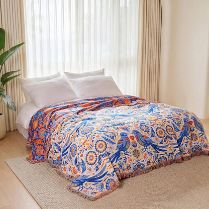 Boho Throw Blanket - 100% Cotton Soft Summer Throw Blanket for Bed, 50"x60" Reversible Breathable Lightweight Blankets, All Seasons Farmhouse Decor Floral Plant Butterfly Throw Quilt