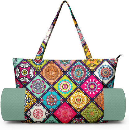 Yoga Bag for Women, Large Canvas Yoga Mat Tote Bag with Yoga Mat Carrier - Large Mat Pocket Fitness Tote for Pilates, Gym, Travel, Office & Beach