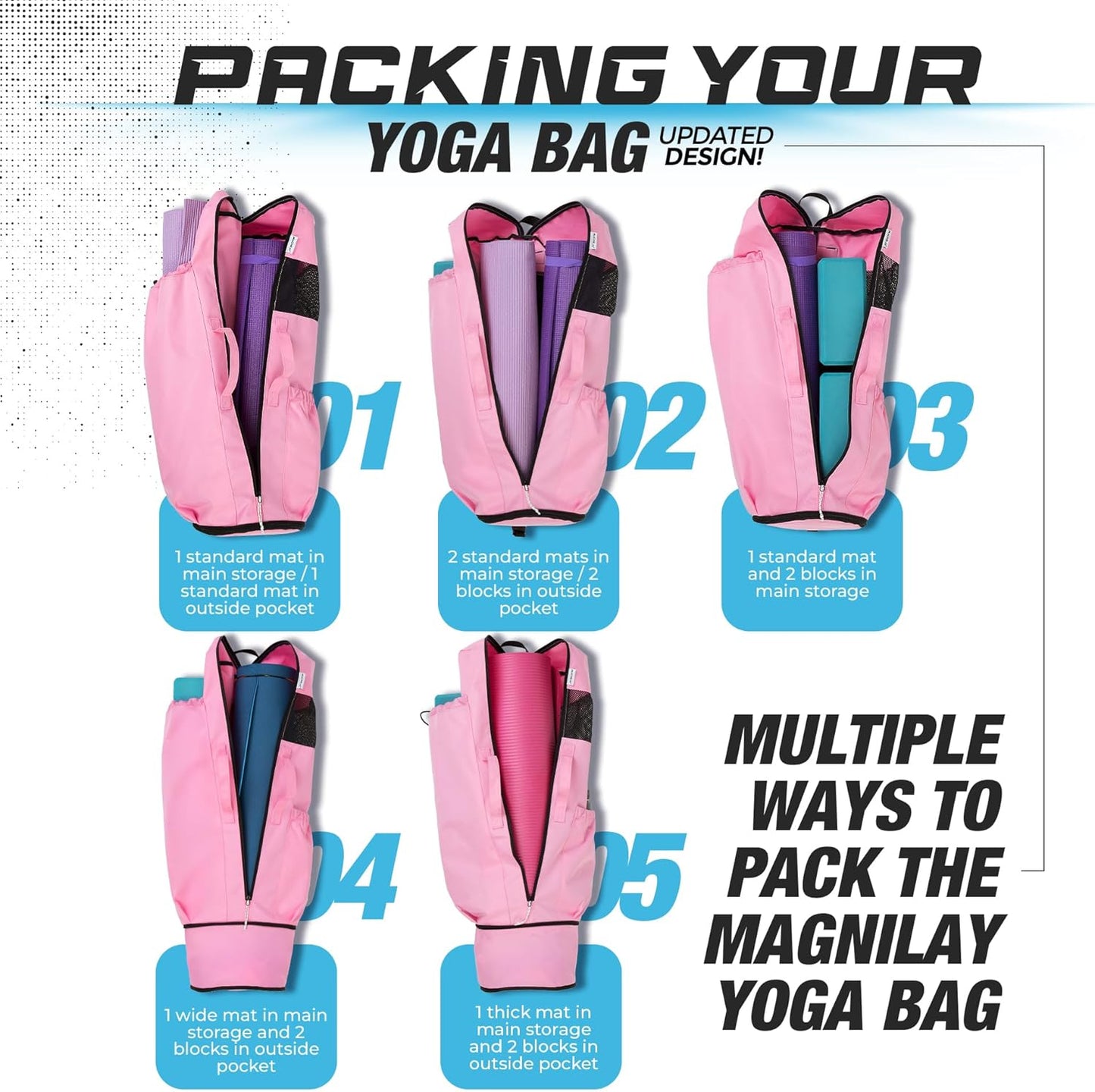 MAGNILAY Yoga Mat Bag - for Women and Men, Yoga Bag with Pockets and Adjustable Strap, Yoga Mat Carrier, Fits Mats Blocks and Yoga Accessories for Workouts, (32" L)