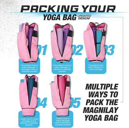 MAGNILAY Yoga Mat Bag - for Women and Men, Yoga Bag with Pockets and Adjustable Strap, Yoga Mat Carrier, Fits Mats Blocks and Yoga Accessories for Workouts, (32" L)