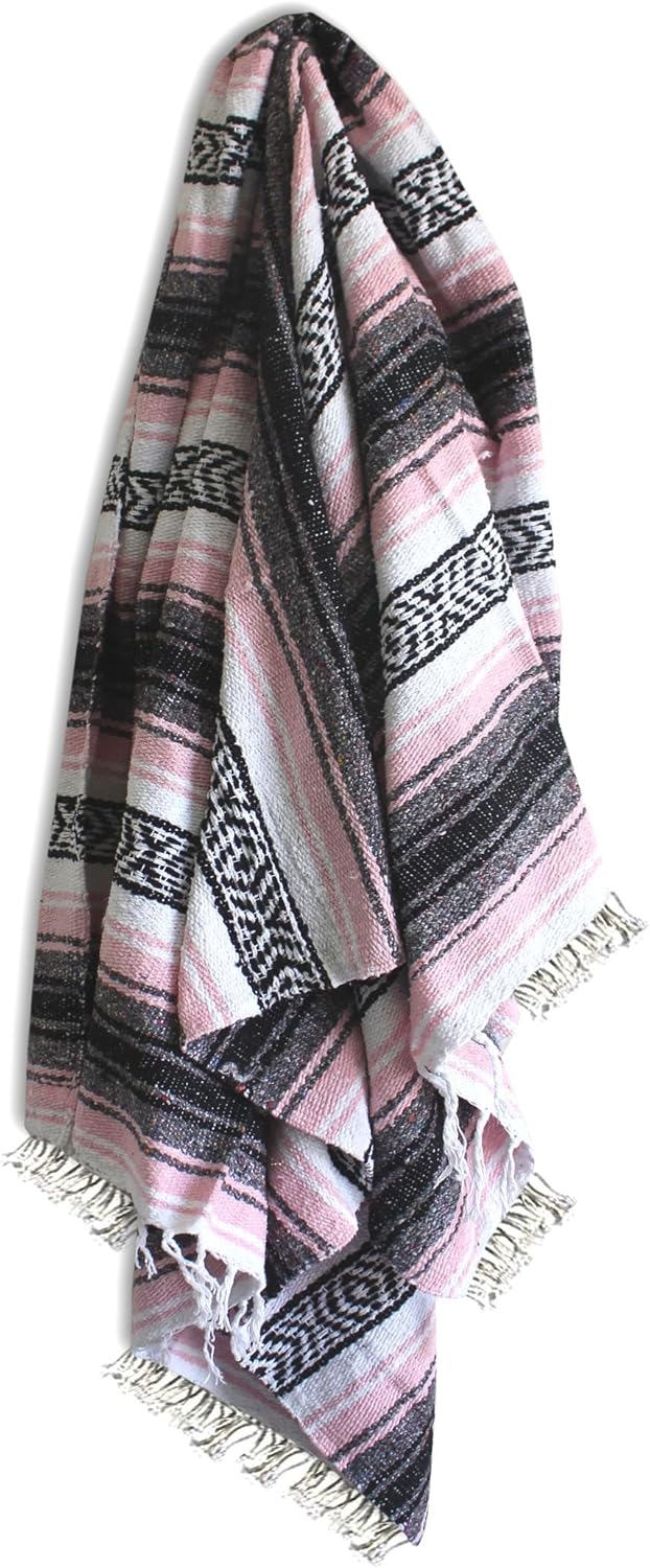 Del Mex Classic Mexican Blanket, Large Authentic Woven Falsa Throw (70"x50"), Artisan Southwest Décor for Beach, Yoga, Outdoors (Lavender)