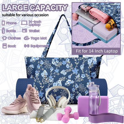 Yoga Bag for Women, Large Canvas Yoga Mat Tote Bag with Yoga Mat Carrier - Large Mat Pocket Fitness Tote for Pilates, Gym, Travel, Office & Beach