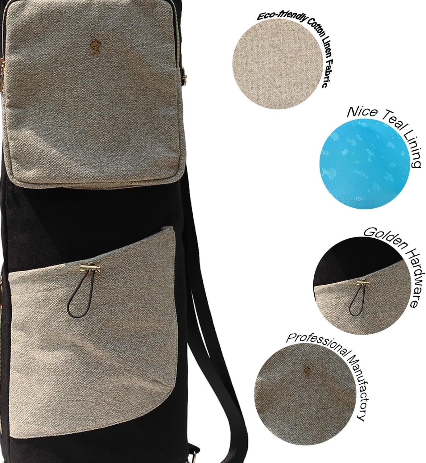 ESVAN Yoga Mat Bag with Multi Pockets Drawstring Yoga Mat Carrier Pilates Exercise Multi-Functional Storage Bag