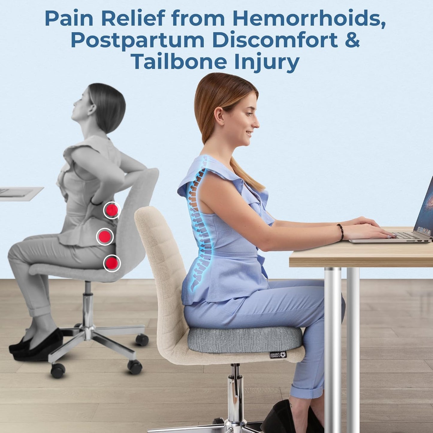 5 STARS UNITED Donut Pillow Hemorrhoid Tailbone Cushion – Large Floor Cushion for Pain Relief – Coccyx, Prostate, Sciatica, Pelvic Floor, Pressure Sores, Pregnancy, Postpartum Recovery, Black