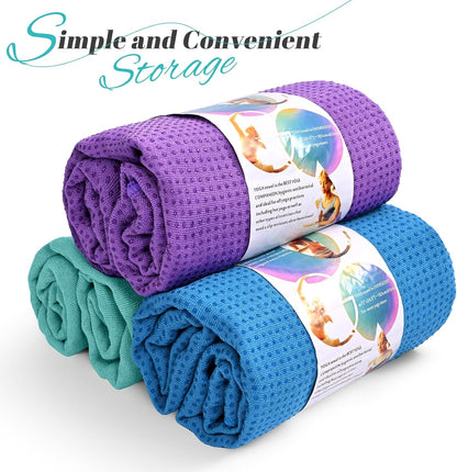 Hot Yoga Towel Non Slip- Microfiber Yoga Mat Towel for Hot Yoga, Pilates and Fitness 72" x 24", Sky Blue
