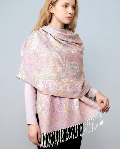 Achillea Reversible Paisley Pashmina Rave Scarf – Exotic Indian Shawls and Wraps for Evening Dresses, Festivals, All Seasons - Colors A