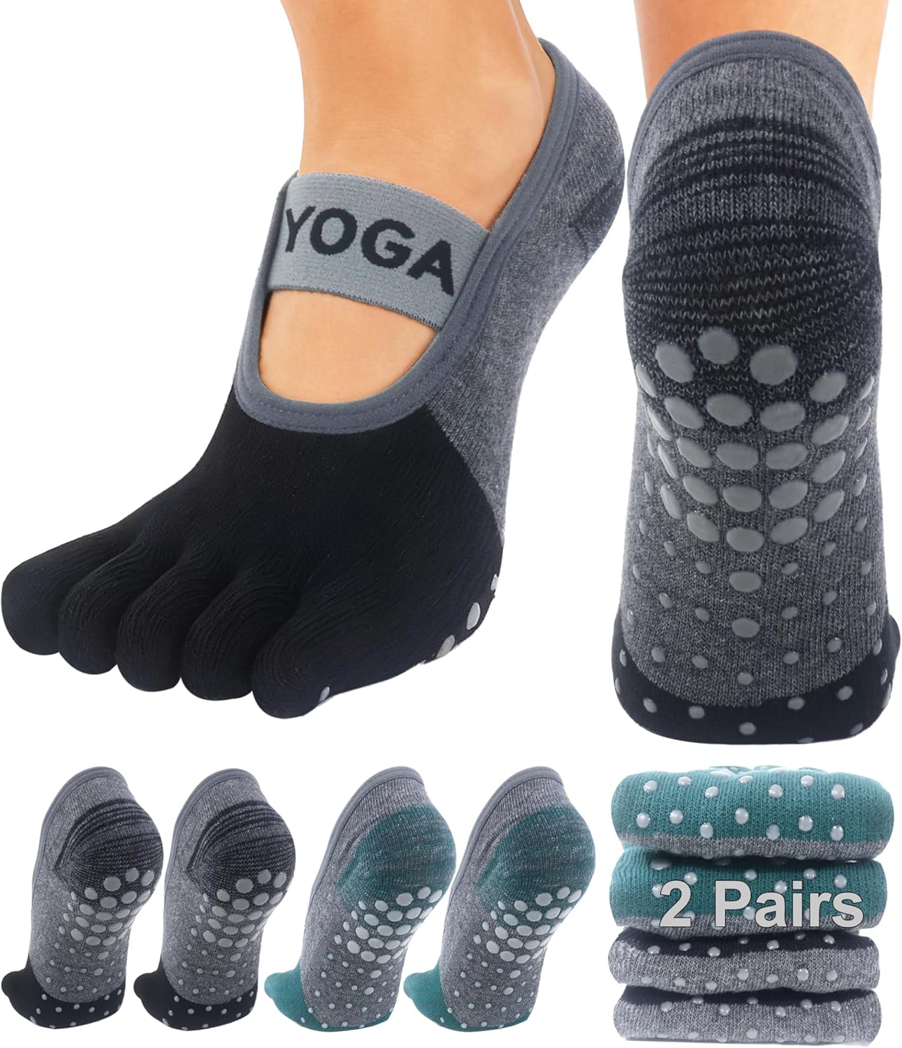 1/2 Pairs Grippy Socks Woman Pilates Socks with Grips for Women Yoga Barre Gripper Non Skid Slip Size 5.5-9.5