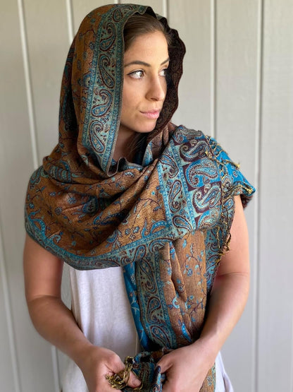 Achillea Reversible Paisley Pashmina Rave Scarf – Exotic Indian Shawls and Wraps for Evening Dresses, Festivals, All Seasons - Colors B