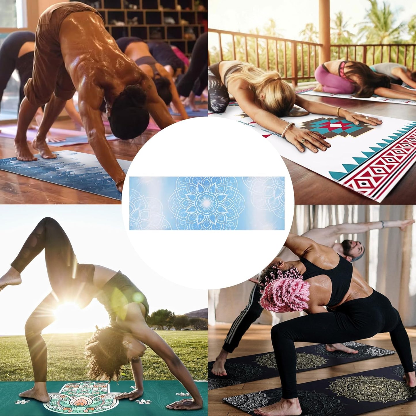 Yoga Mat Towel with Corner Pockets - Microfiber Yoga Towels for Hot Yoga Non Slip Moisture Wicking Sweat Absorbent, Tree of Life Yoga Towel Easy for Travel, Use in Hot Yoga,Bikram,Pilates and Fitness