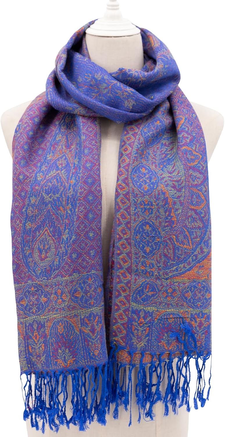 Ciormis Two Tone Silky Paisley Pashmina Shawl Scarf,Soft Women's Rave Jacquard Pashminas Wrap Scarves